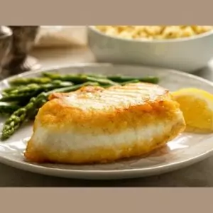 fried halibut fillet with asparagus