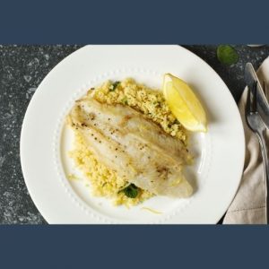 pan-fried basa fillet over quinoa